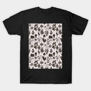 Bauhaus Plant Pattern, Brown T-Shirt